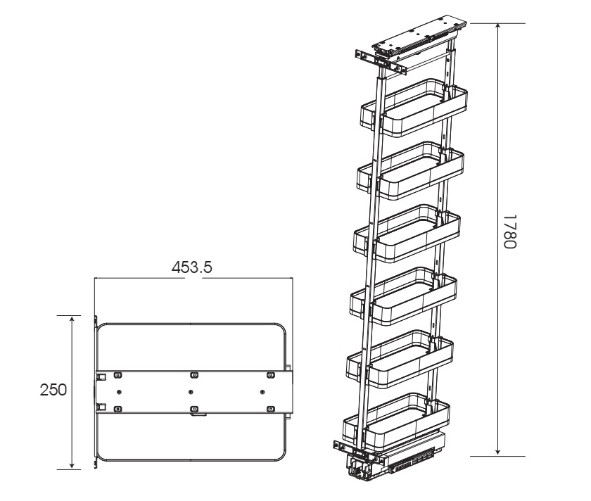 Kệ tủ đồ khô 6 tầng GROB C1GK630 xoay 180 độ hợp kim nhôm phủ nano cánh rút 300mm